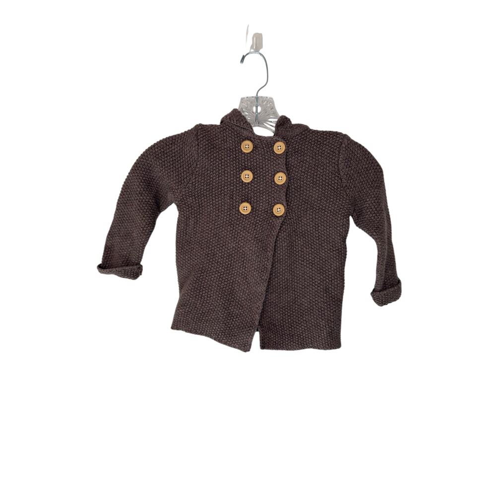 Baby Boden Brown Bear Knit Sweater Jacket‎ Hooded Long Sleeve Button Front 2-3Y